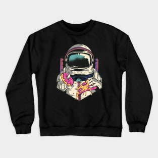 Astronaut in space with pizza and donut Crewneck Sweatshirt